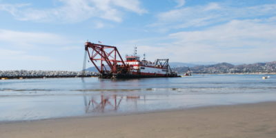 Manson Construction's Cuttersuction Dredge HR Morris Working in Southern California for the LA District, U.S. Army Corps of Engineers, and Performing Beach Nourishment
