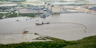 Inland Dredging Company's Cuttersuction Dredge Ingenuity Dredges the Channel at Cameron LNG Terminal in Hackberry, LA